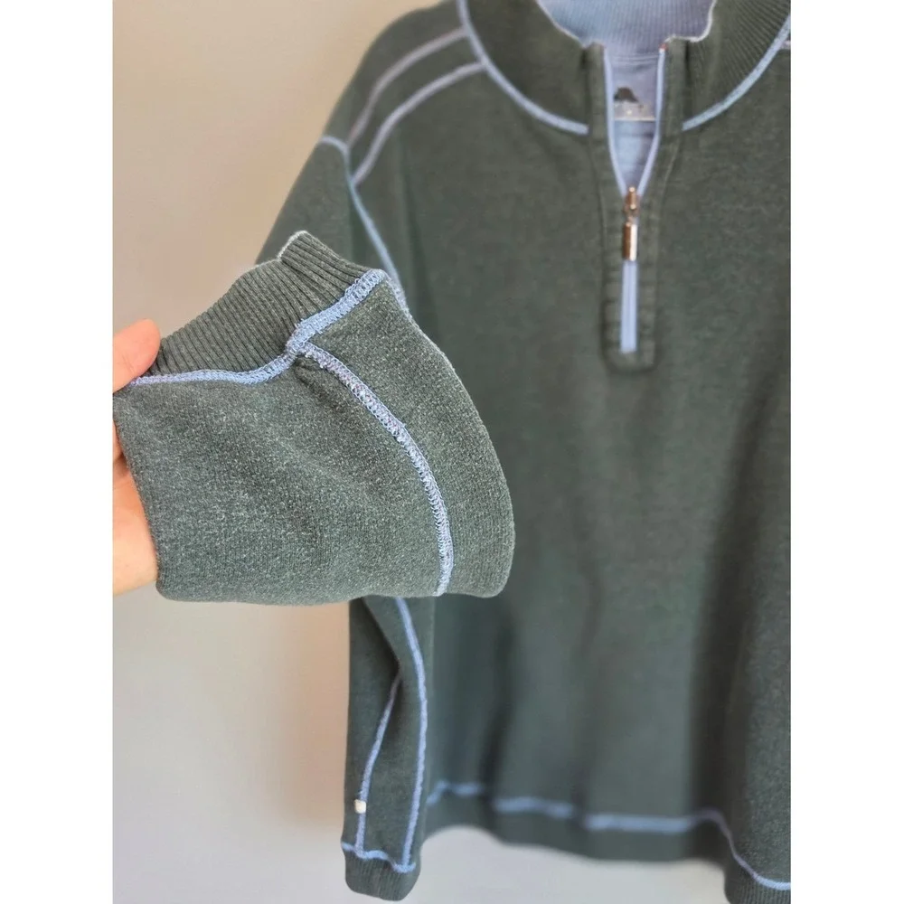 Tommy Bahama Quarter Zip Pullover Mens XL Blue Green Excellent Reversible